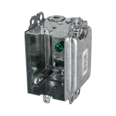 Arani 3104-LH gangable bubble box, 2-1/2 in deep, 16 cu in, no ears, three-quarter view with rounded side gussets