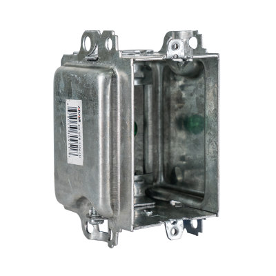 Arani 3104-LH boîte bombée groupable, 2-1/2 po, 16 po cu, sans oreilles, vue trois quarts arrière avec étiquette code-barres