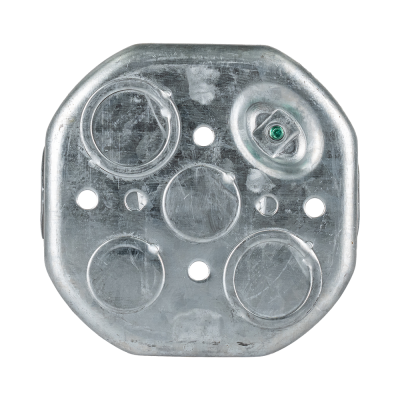 Arani 54171-K boîte de jonction octogonale, 2-1/8 po, débouchures, vue arrière avec débouchures embossées et bossage