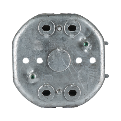 Arani 54171-L boîte de jonction octogonale, 2-1/8 po, NMD90, vue arrière avec quatre débouchures ovales autour de la débouchure