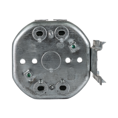 Arani 54171-LB boîte de plafond octogonale, 2-1/8 po, support latéral, vue arrière avec ailes du support à côté de l'arrière