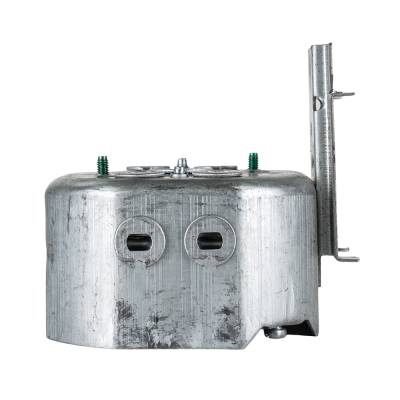 Arani 54171-LB boîte de plafond octogonale, 2-1/8 po, support latéral, vue de profil avec support haut à côté des débouchures