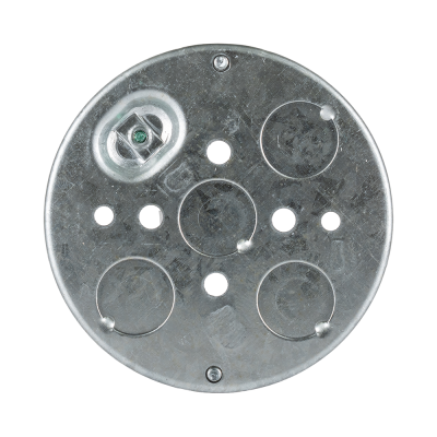 Arani 56111 boîte de plafond ronde pancake, 1/2 po, débouchures, vue arrière avec cinq débouchures arrière rondes