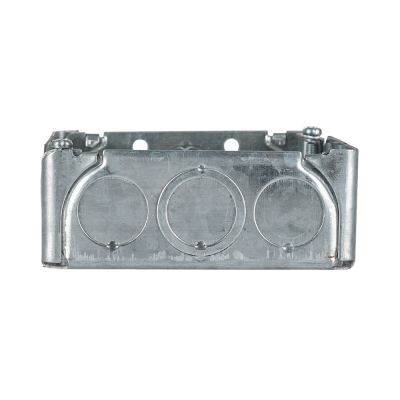 Arani 52151-K boîte de jonction carrée, 1-1/2 po, débouchures, vue de profil : paroi latérale opposée avec trois débouchures