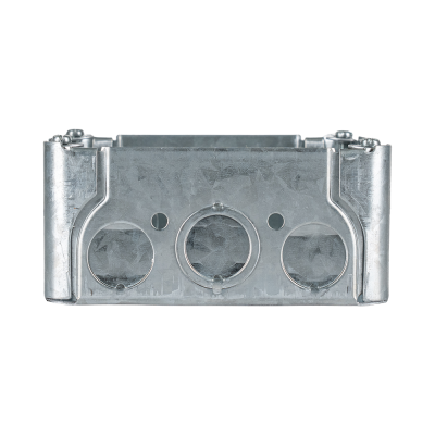 Arani 72171-K boîte de jonction carrée 4-11/16 po, 2-1/8 po, débouchures, vue du dessous avec trois débouchures sur la paroi
