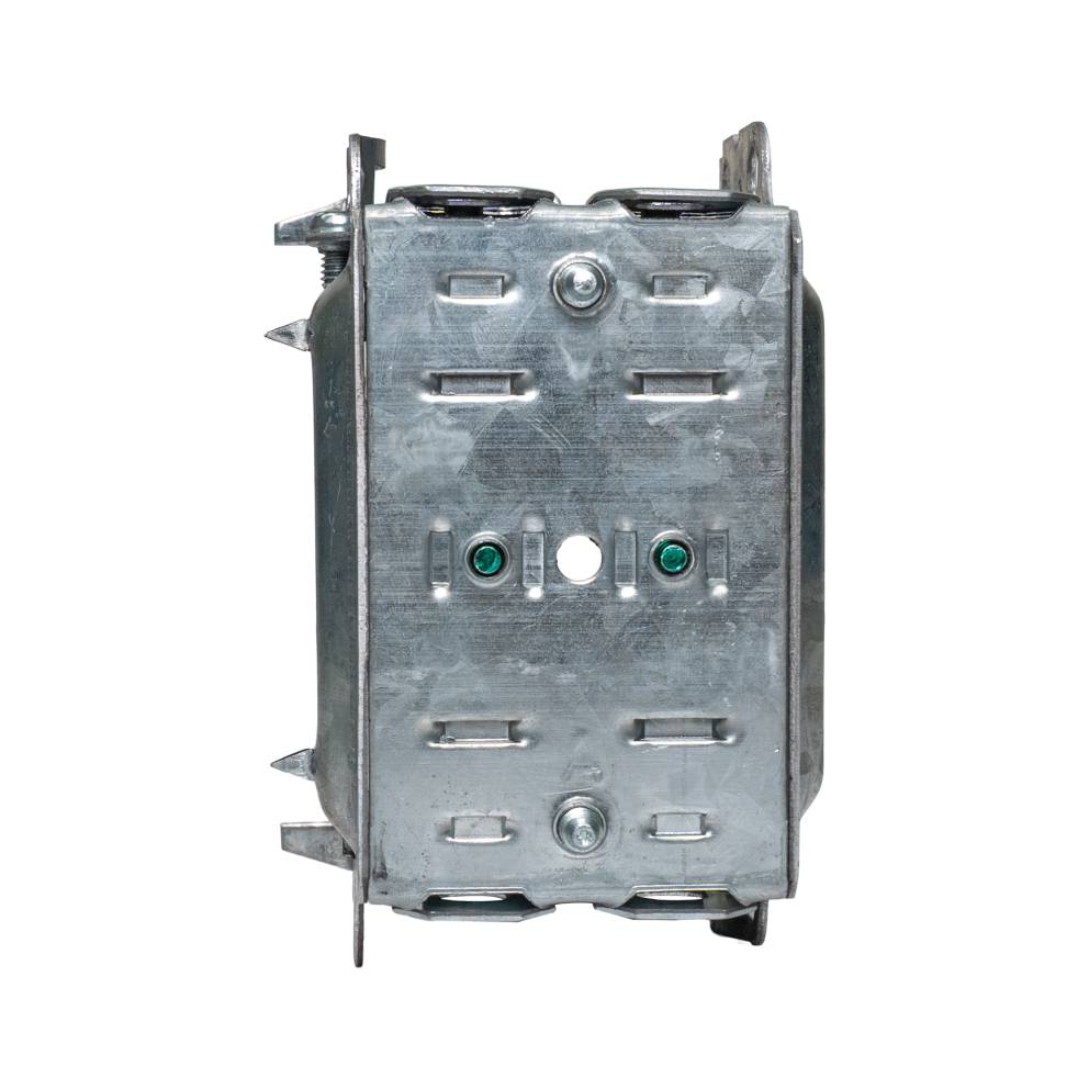 Boîtier d'interrupteur Arani ED-GGB-1304-LH, vue arrière montrant les trous de vis du support et les vis de mise à la terre