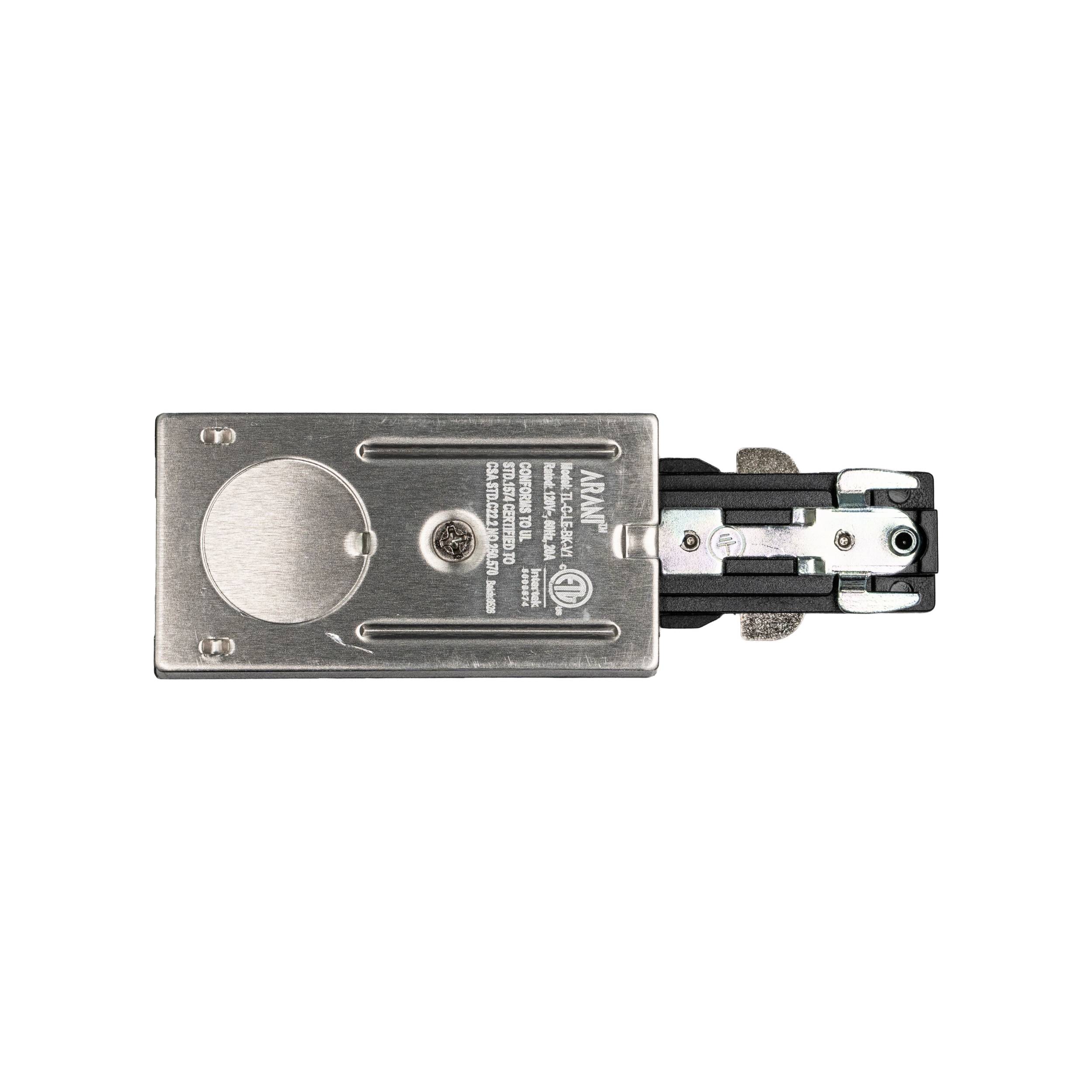 Connecteur d'extrémité alimentée pour rail DEL vue arrière Noir