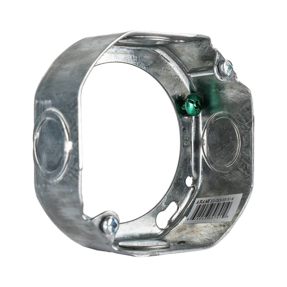 Bague de rallonge octogonale Arani ED-OEX-55151-K vue en angle montrant les débouchures latérales et l'étiquette code-barres du 