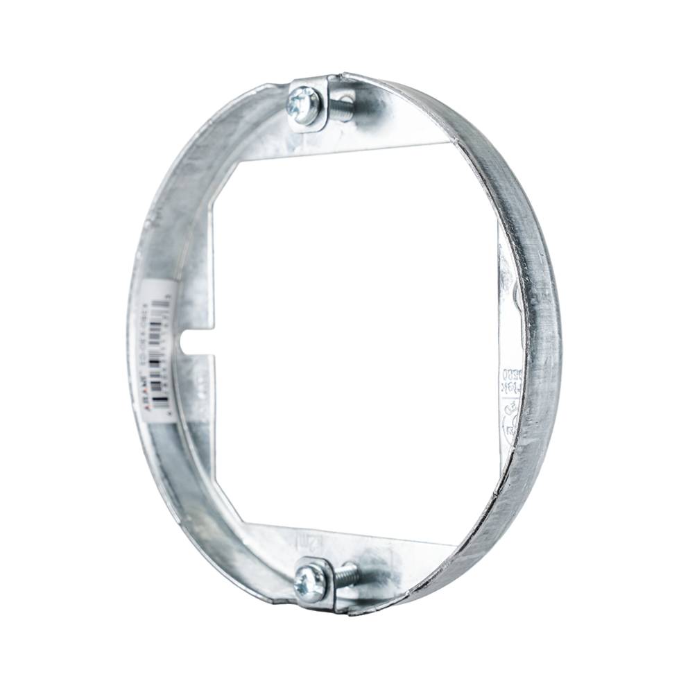 Bague de rallonge octogonale Arani ED-OEX-OBEX vue en angle montrant les vis de fixation et l'étiquette code-barres du produit