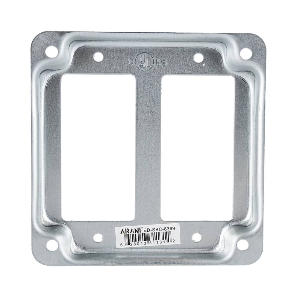 Couvercle carré 4 po pour travail apparent Arani ED-SBC-8369 avec deux ouvertures pour dispositifs DDFT ou de style decora et le