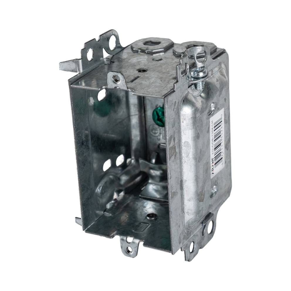 Arani 1304-LH boîte d'appareils groupable, 2-1/2 po, 14,5 po cu, sans oreilles, vue trois quarts avec pattes de positionnement