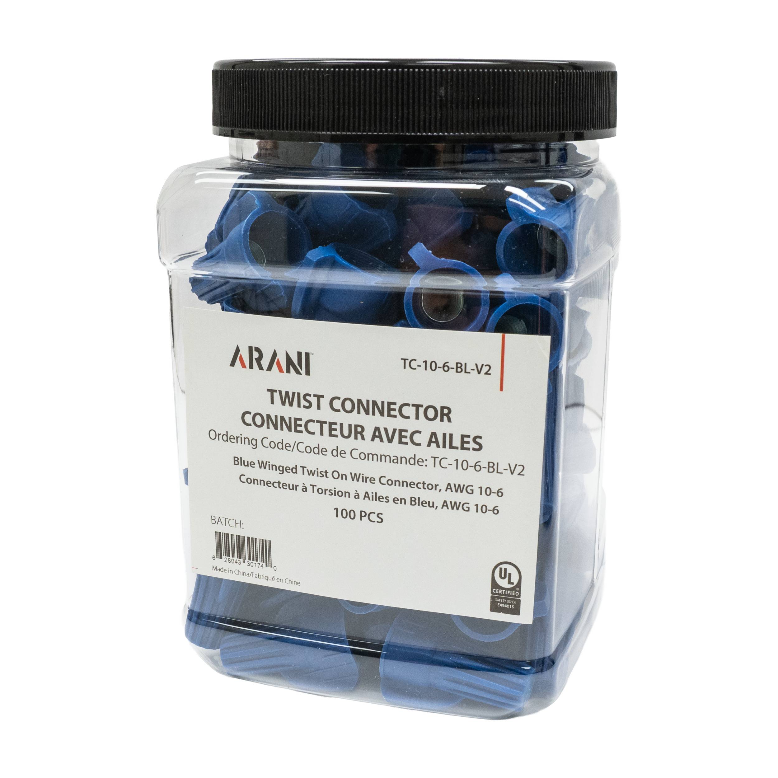 Connecteurs à torsion à ailes bleus Arani TC-10-6-BL-V2, pot de 100, AWG 10-6